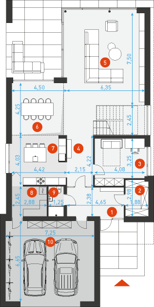 Willa Prestige 1 – Rzut parteru, wersja lustrzana