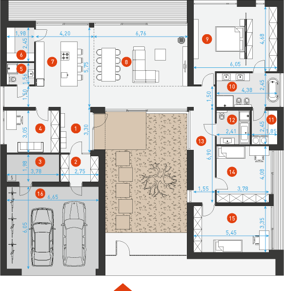 Dom z patio 1 - Rzut parteru