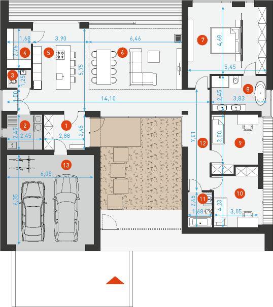 Dom z patio 2 - Rzut parteru