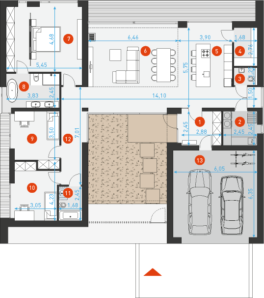 Dom z patio 2 - Rzut parteru