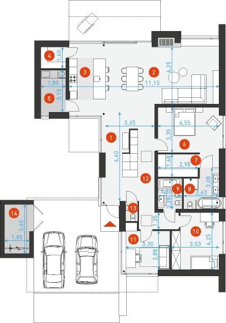 Dom z patio 3 - Rzut parteru