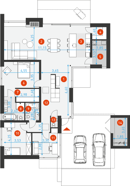 Dom z patio 3 - Rzut parteru