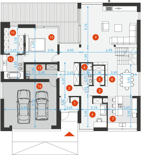 Nowoczesny 1 - Rzut parteru