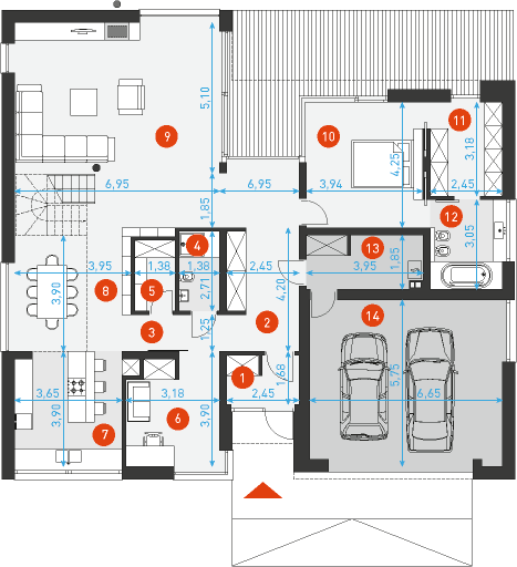 Nowoczesny 1 - Rzut parteru