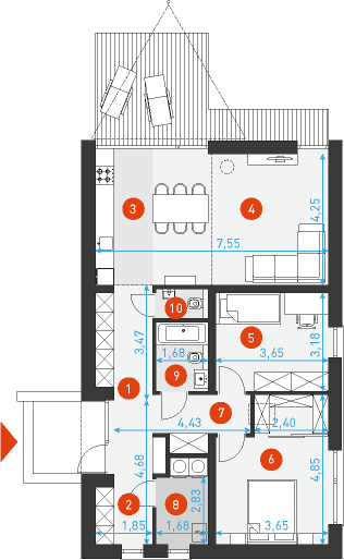 Radosny 1 - Rzut parteru