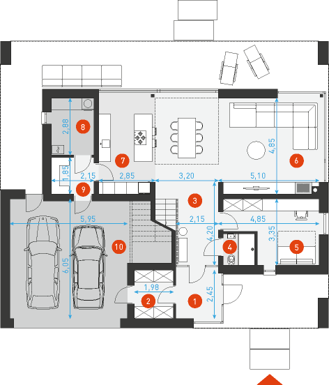 Z tarasem 1 - Rzut parteru